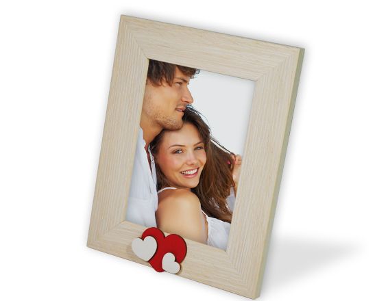 stampa foto su cornice cuori in legno