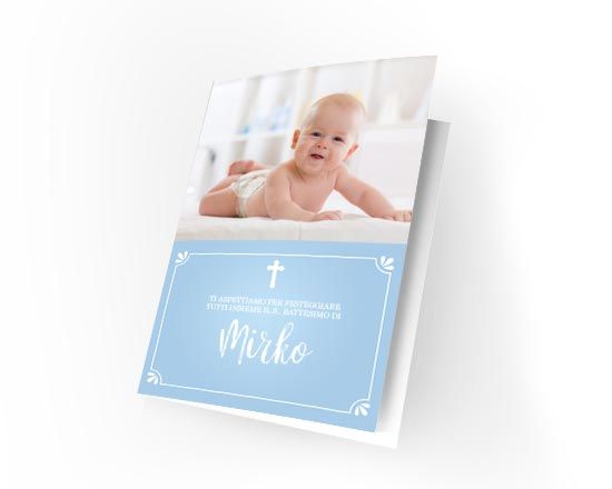 Card con grafica sacra nel colore celeste