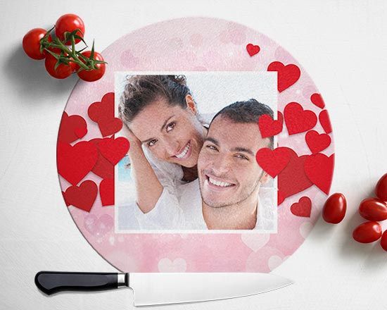 Tagliere rotondo in vetro con cuori