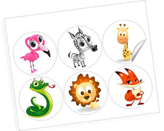 Stickers con sei animaletti disegnati