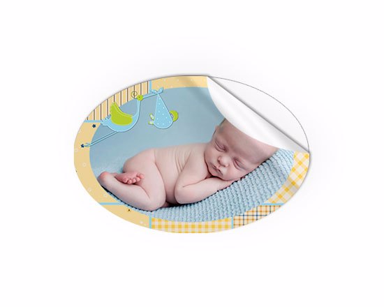Stickers ovale con disegno cicogna
