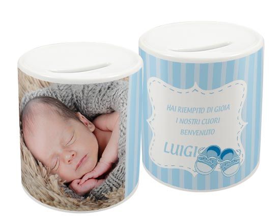 Salvadanaio con scarpette celesti