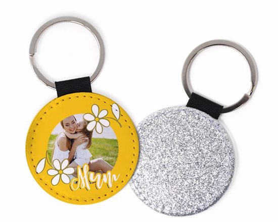 Portachiavi tondo in pelle retro glitter per la festa della mamma