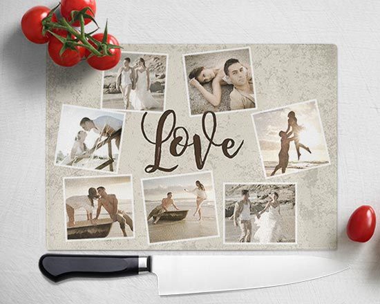 Tagliere in vetro con grafica collage