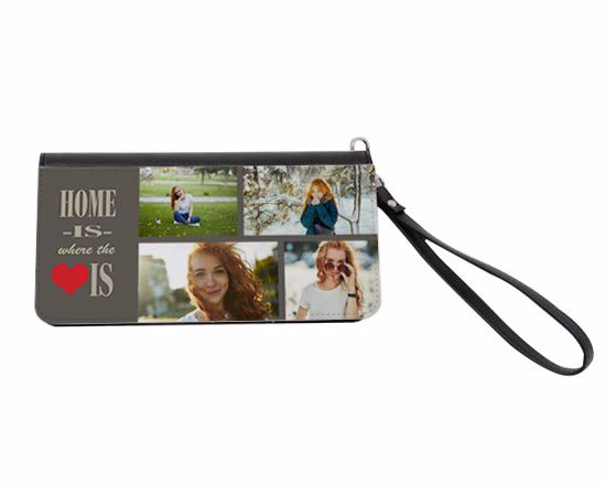 Portafoglio personalizzato da donna in ecopelle, con grafica home is here