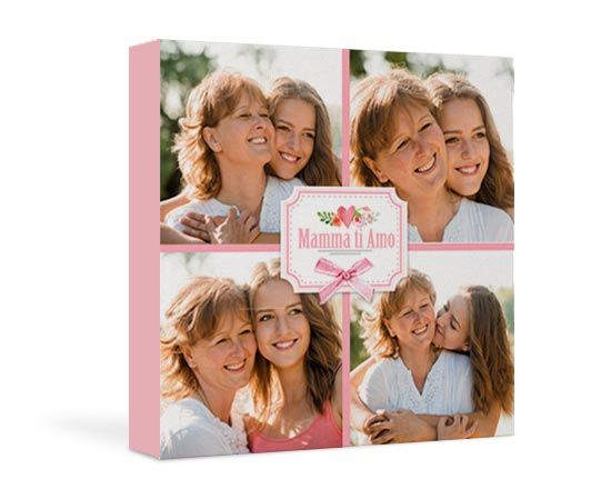 Una bellissima tela con collage nel colore rosa