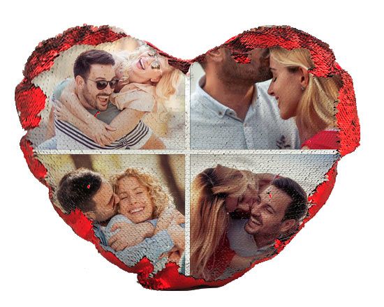 effetto collage su cuscino paillettes