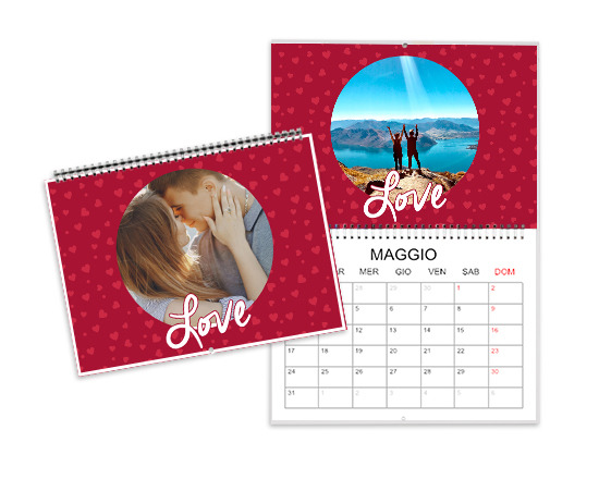 Calendario doppio love rosso personalizzabile