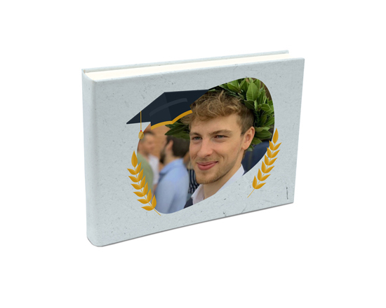 Album in tessuto 20x15 cappello laurea e foglie alloro