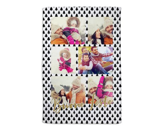 Coperta in pile con alberelli e scritta