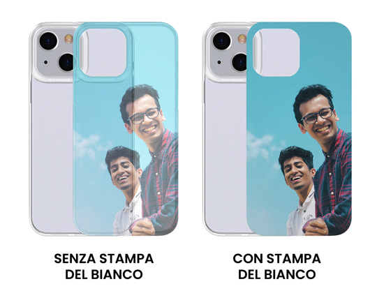scegli la tua cover iphone 13 nel formato trasparente o bianco coprente