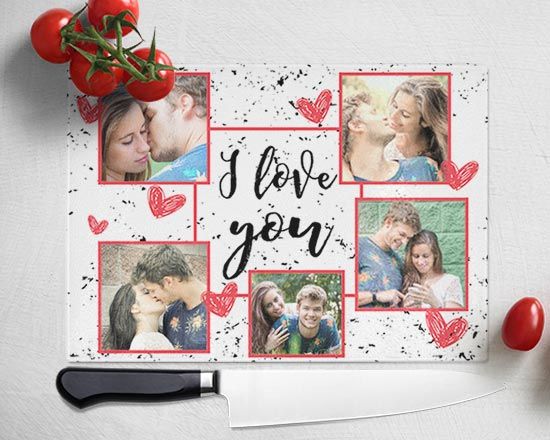 Tagliere da cucina con grafica collage
