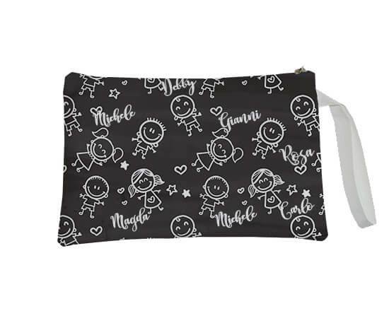 pochette in tessuto con grafica con bimbi