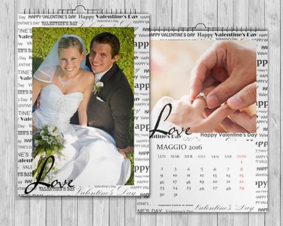Calendario in formato A3 con scritte love sullo sfondo bianco