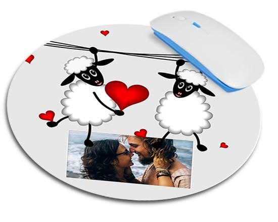 Mousepad tondo con pecorelle e cuori