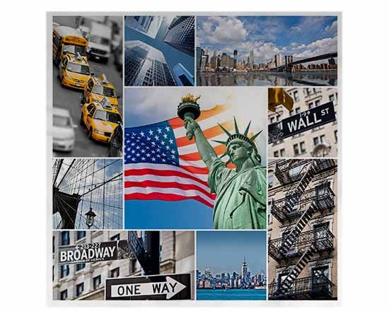 realizza una federa quadrata con un collage delle immagini prese dai tuoi viaggi