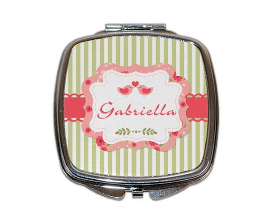 Specchietto quadrato da borsetta Shabby green