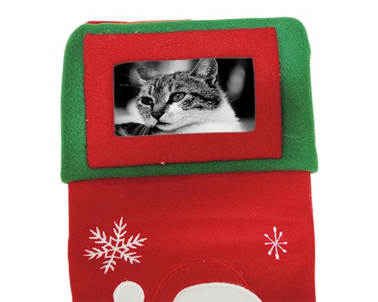 stampa foto su calza natalizia rossa