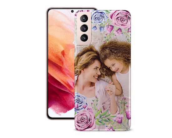 Cover in silicone trasparente per Galaxy S21 con grafica rose da personalizzare con foto