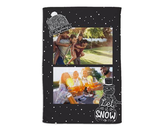 Coperta con grafica collage e pupazzo di neve