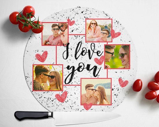 Tagliere in vetro rotondo con grafica collage