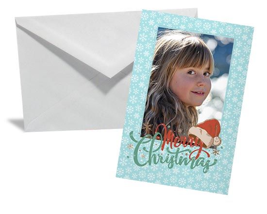 Bigliettino d'auguri con grafica dallo sfondo celeste