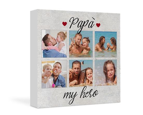 Foto collage su tela con grafica con scritta e cuori