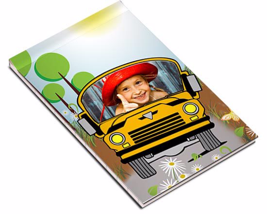 Il block notes con la copertina con il bus