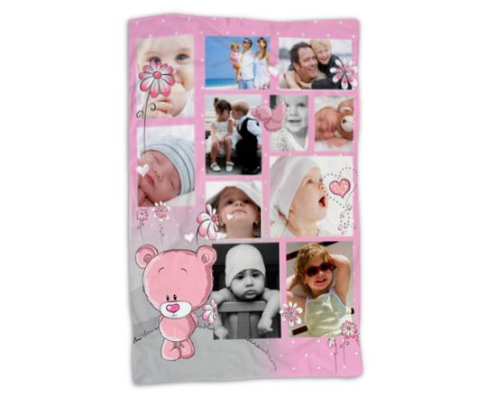 Coperta con fotocollage personalizzato - Grafica orsetto rosa