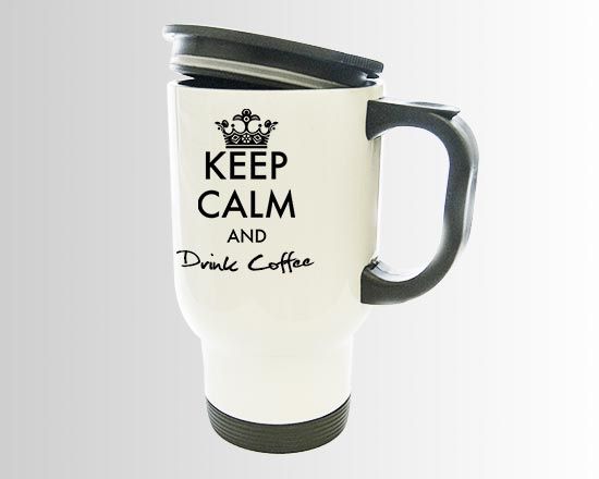 La tazza termica con la grafica keep calm nera