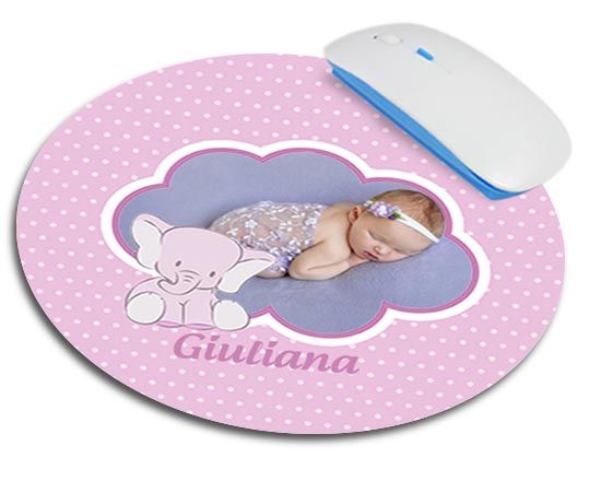Tappetino mouse tondo Elefantino rosa