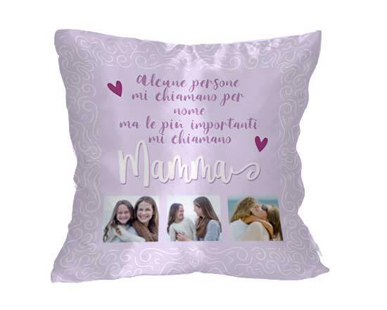 Cuscino in raso con grafica collage