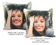 cuscino personalizzato con paillettes - appena stampato e dopo aver spostato le paillettes