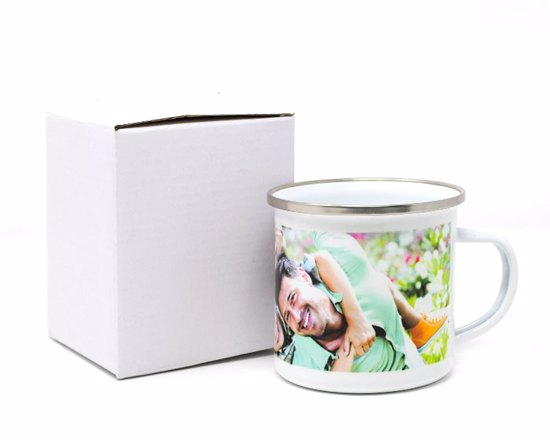 Scatola bianca inclusa per tazza in metallo smaltato