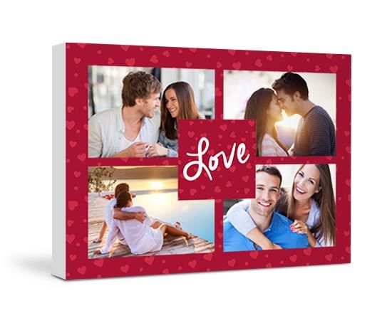 Tela con grafica collage nel colore rosso