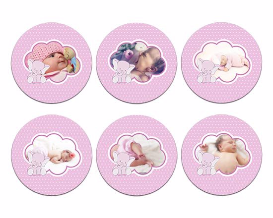 Calamite Rotonde Elefantino Pack da 6 con foto diverse