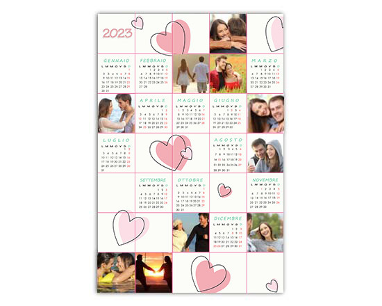 poster calendario personalizzato grafica cuori