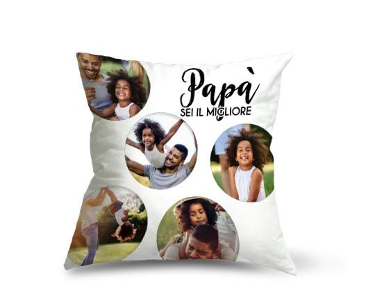 Cuscino in pile con grafica collage con cerchi