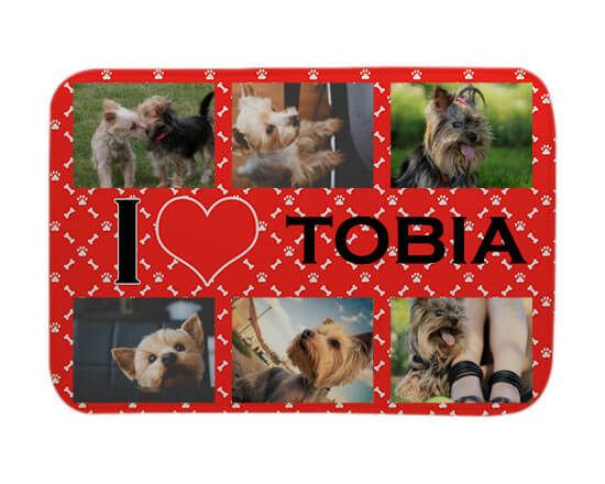 Tappetino per animali con grafica con osso rossa