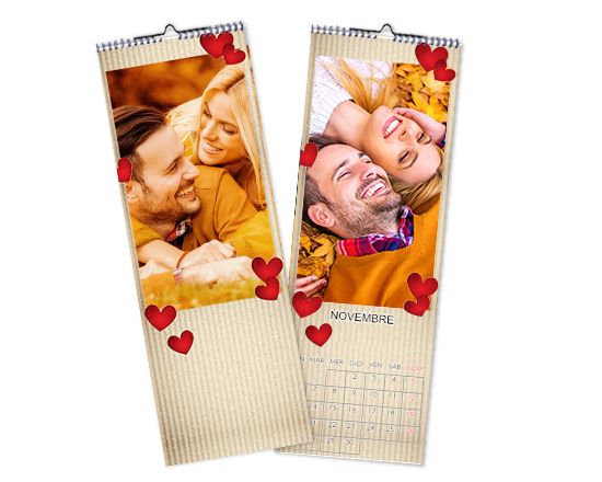 Calendario slim con grafica con cuori rossi