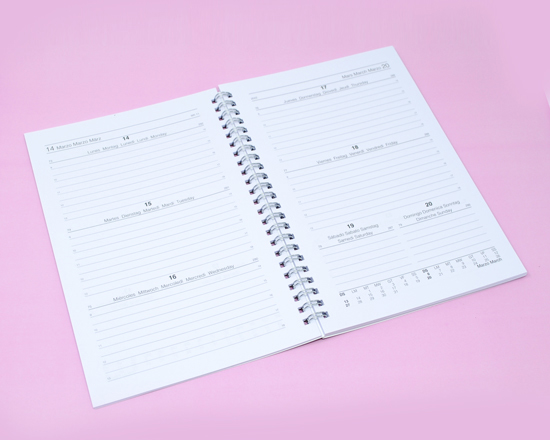 Agenda con copertina personalizzata a spirale, pagine interne
