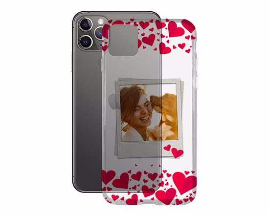 Cover Trasparente iPhone 11 Pro grafica cuori e polaroid