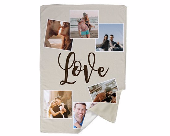 Festeggia il tuo amore, con questa coperta in pile doppio strato, personalizzato con grafica ed un collage delle vostre foto più belle