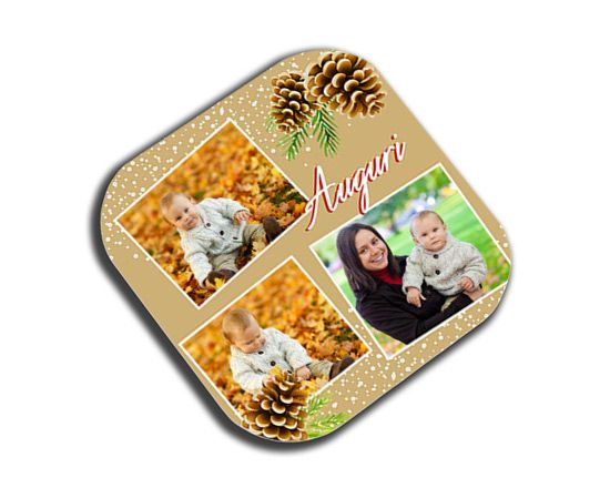 Sottobicchiere in lucida masonite con pigne e rami