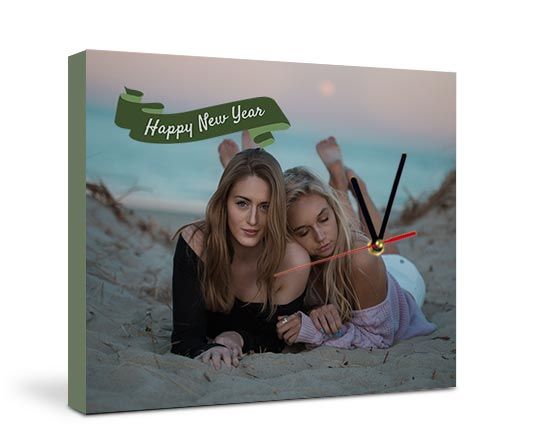 Orologio su tela con scritta d'auguri