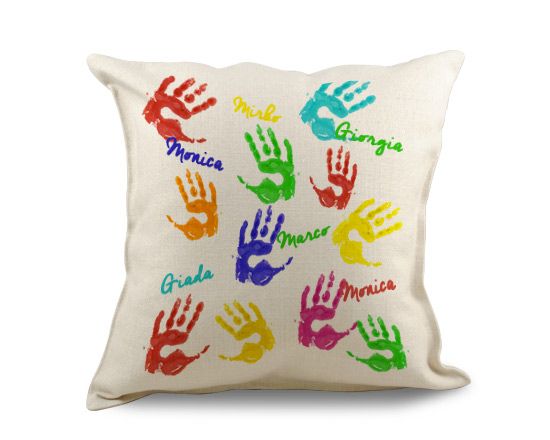 Cuscino quadrato in juta Impronte colorate