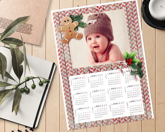 calendario pagina singola in cartoncino lucido
