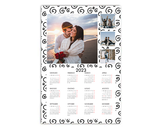 Calendario poster ghirigori neri collage 4 riquadri