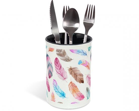 Portaposate in ceramica con piume