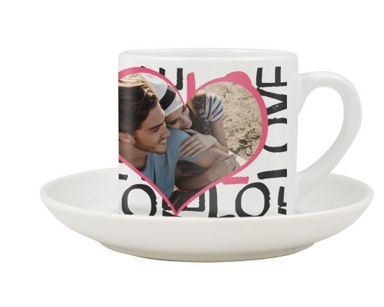 Tazzina da caffè con grafica con scritte